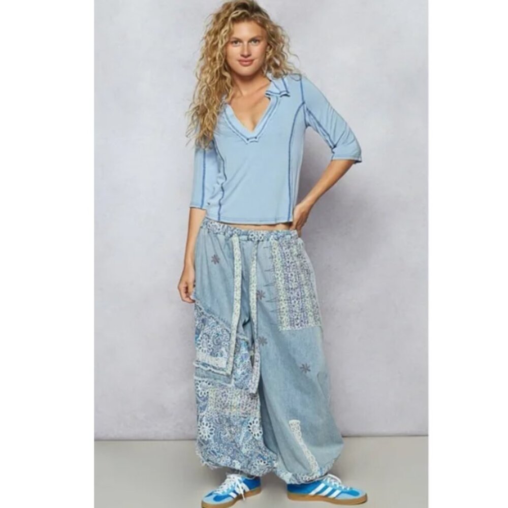 POL Patchwork Denim Jogger Pants Women's S NWOT - Picture 12 of 13
